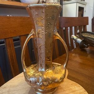Vintage 1950s Holley Ross China 22 Kt Weeping Gold Finish Vase 8” tall